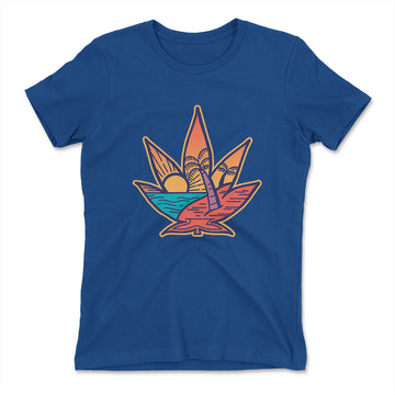 Cannabis Leaf Beach Womens T-Shirt in Royal color